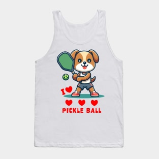 I Love Pickle Ball, Cute Dog playing Pickle Ball, funny graphic t-shirt for lovers of Pickle Ball and Dogs Tank Top